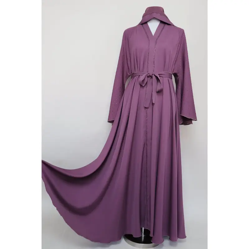 Open Flare Umbrella Nidha Abaya - Plum