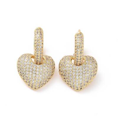 Cubic Zirconia Heart Dangle Hoop Earrings