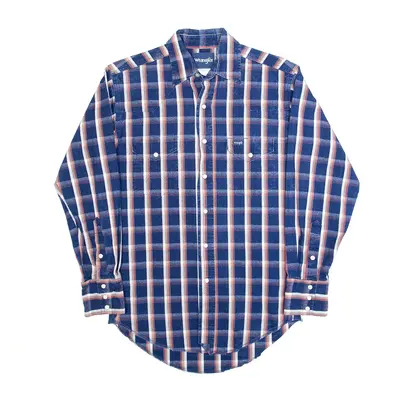 WRANGLER Blue Check Denim Long Sleeve Shirt Mens S