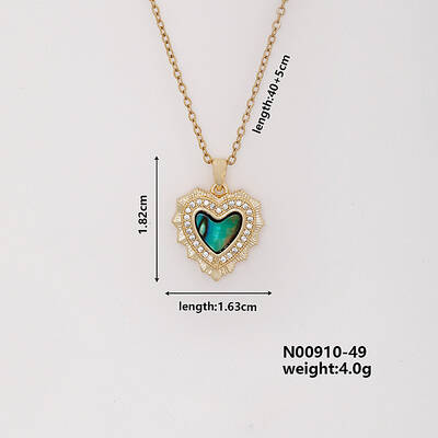 Vintage Brass Micro Pave Cubic Zirconia Heart Pendant Necklace for Women