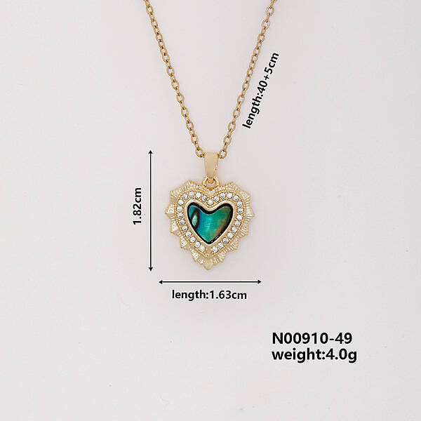 Vintage Brass Micro Pave Cubic Zirconia Heart Pendant Necklace for Women