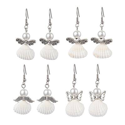 Angel Spiral Shell & Glass Pearl Dangle Earrings