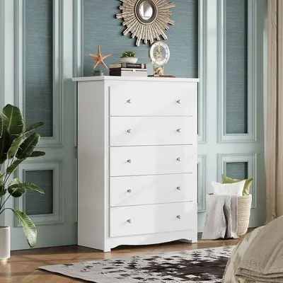 WLIVE Wood Dresser with 5 Drawer, Wide Chest of Drawers for Bedroom, Long Nightstand with Drawers, Modern Large Storage Tower...