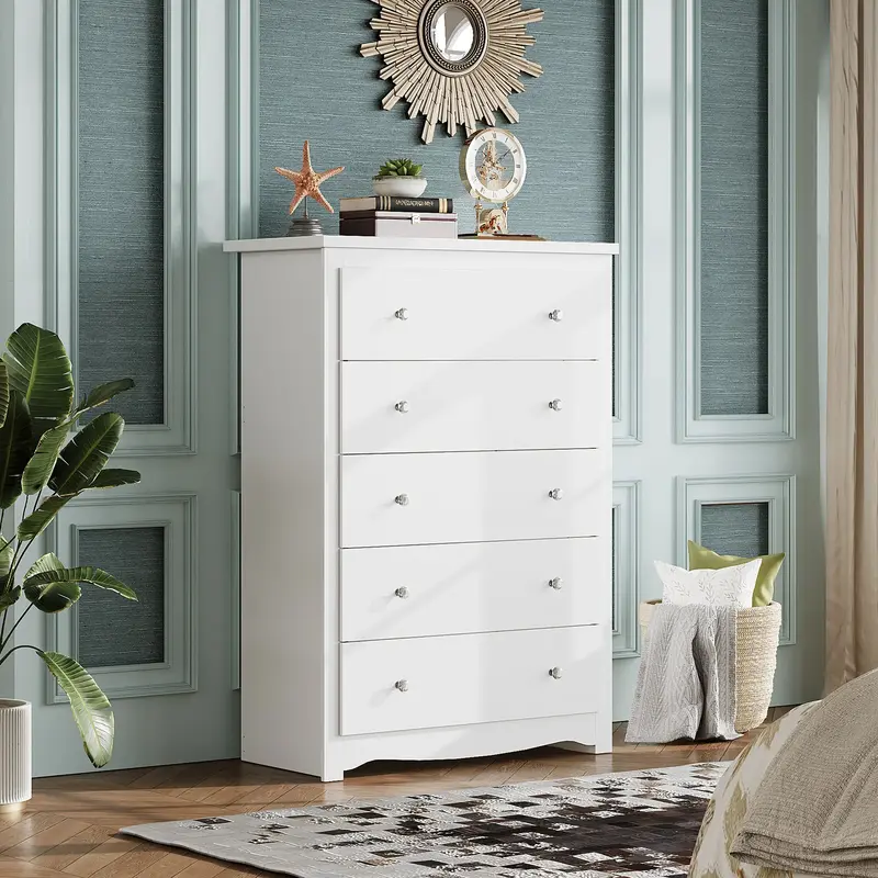 WLIVE Wood Dresser with 5 Drawer, Wide Chest of Drawers for Bedroom, Long Nightstand with Drawers, Modern Large Storage Tower...