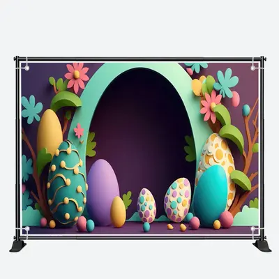 Paschal Eggs And Cute Flowers Arch Easter Backdrop - Aperturee