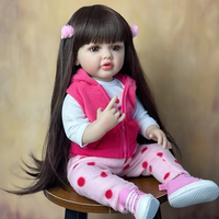 Reborn Doll 22inch with Long Straight Wig, Pink Outfit & Accessories, Realistic Full-Body Silicone Doll for Youngsters 3+