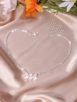 Women's Elegant Rhinestone Decorated Matching Necklace, Simple Number Letter Necklace As Gift for Girlfriend, 2024 Trendy  Ic...