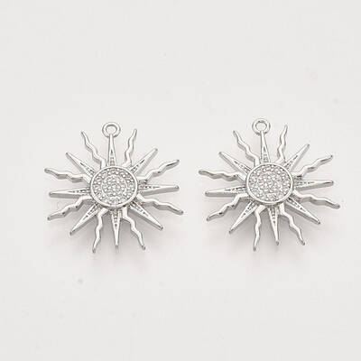 Brass Micro Pave Clear Cubic Zirconia Solar Eclipse Pendants