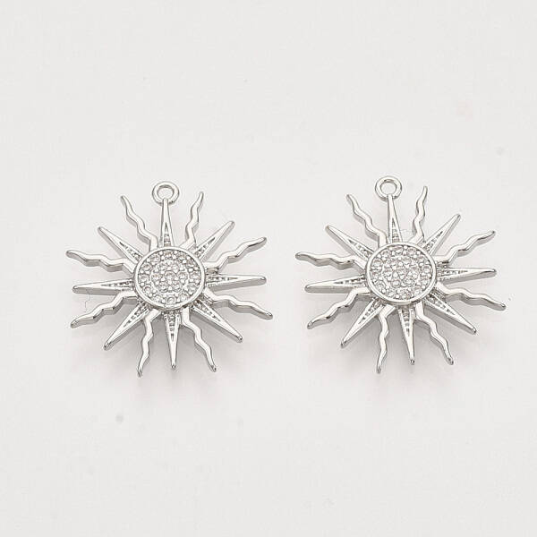 Brass Micro Pave Clear Cubic Zirconia Solar Eclipse Pendants