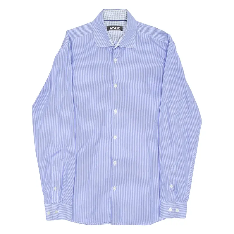 DKNY Mens Shirt Blue Striped Long Sleeve S