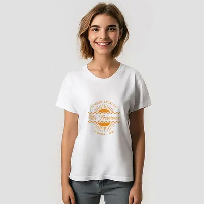 Modern Orange Sunny Summer Family Name Vacation TShirt