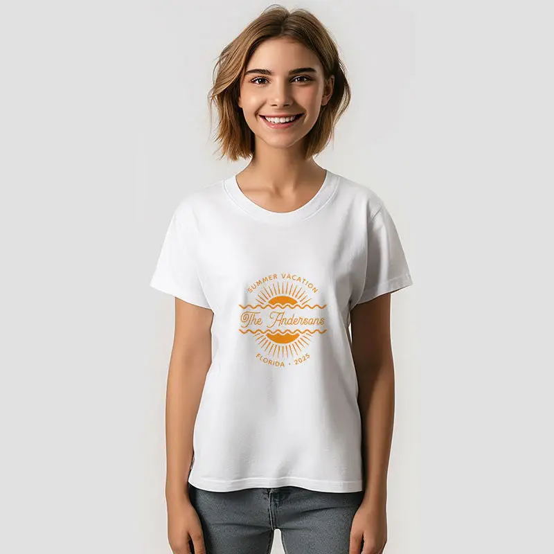 Modern Orange Sunny Summer Family Name Vacation TShirt
