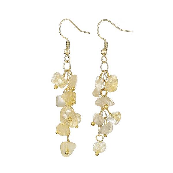Natural Yellow Quartz Chips Dangle Earrings