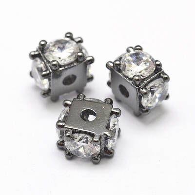Brass Micro Pave Grade AAA Cubic Zirconia Beads