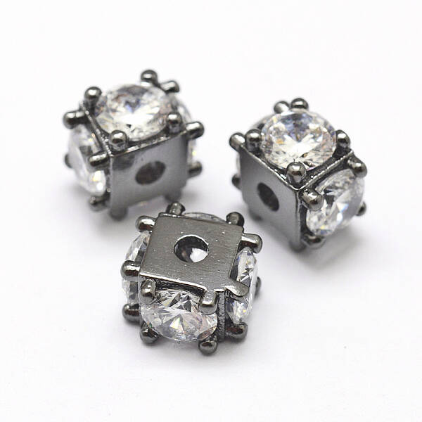 Brass Micro Pave Grade AAA Cubic Zirconia Beads