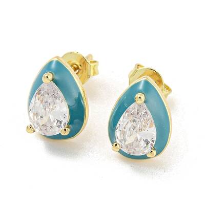 Teardrop Real 18K Gold Plated Brass Stud Earrings