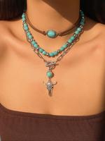 Vintage Cow Head Decor Beaded & Pendant Necklaces, Boho Style Turquoise Decor Luxury Jewelry for Women & Girls, Party, Daily ...