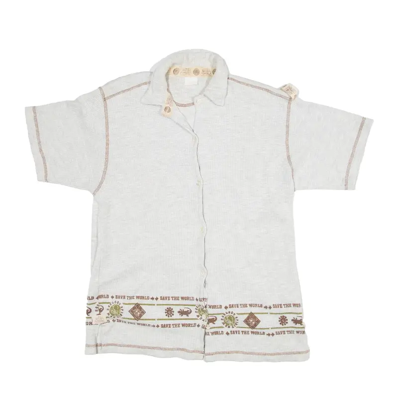 NATURAL CLOTHING Save The World Shirt Grey Plain Short Sleeve Womens M