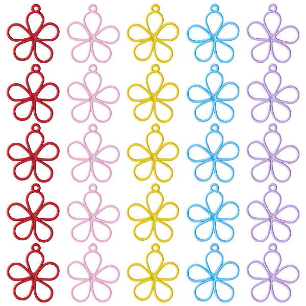 48Pcs 6 Colors Hollow Spray Painted Alloy Pendants