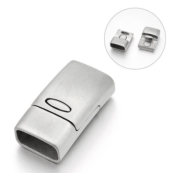 Tarnish Resistant Matte 304 Stainless Steel Rectangle Magnetic Clasps with Glue-in Ends