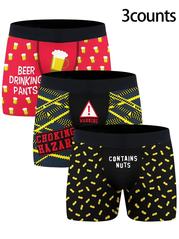 Men's  All Over Print Tape Boxer Brief, Casual Comfy Breathable Boxer Brief for Daily Wear, Underwear for All Seasons