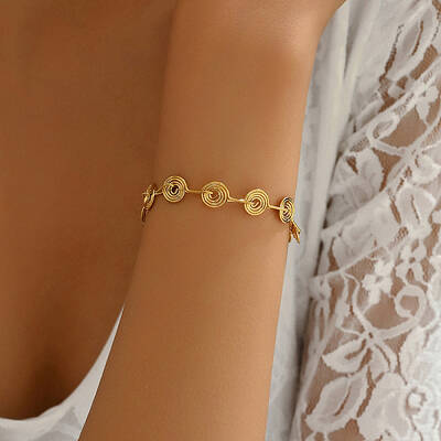 Vintage Real 18K Gold Plated Stainless Steel Vortex Link Bracelets for Women