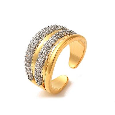 Brass Micro Pave Cubic Zirconia Cuff Rings for Women