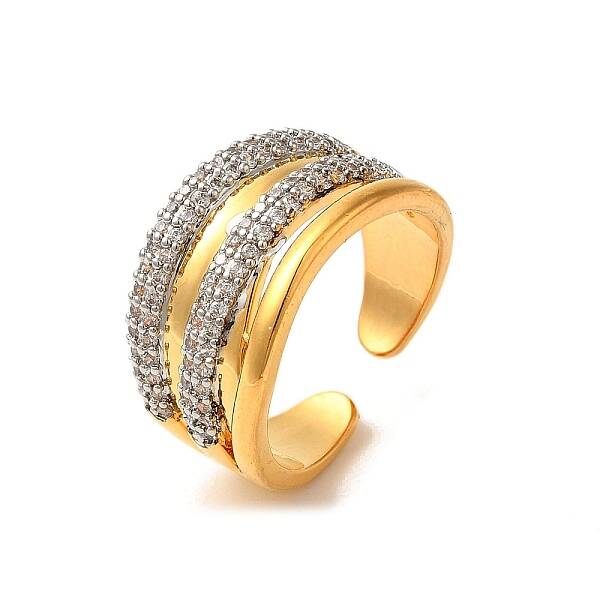 Brass Micro Pave Cubic Zirconia Cuff Rings for Women