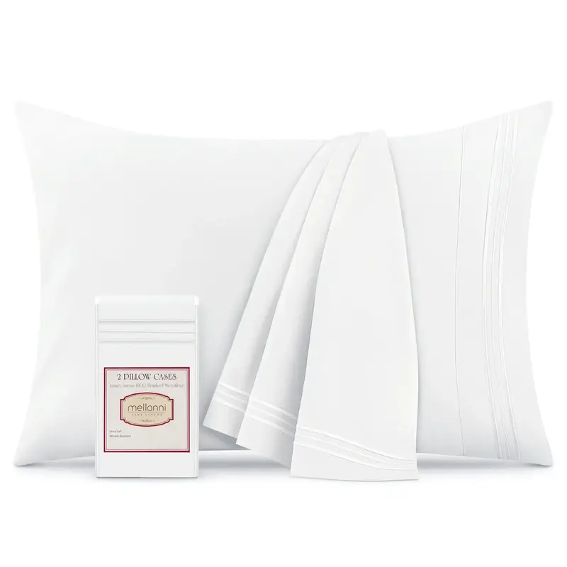Mellanni Iconic Collection Set of 2 Pillowcases - Hypoallergenic Microfiber, Easy Care, Wrinkle & Fade Resistant