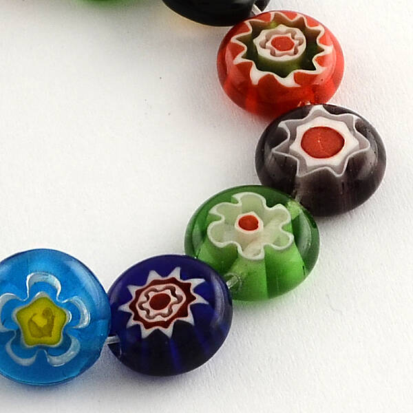 Flat Round Handmade Millefiori Glass Beads