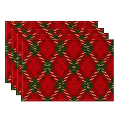 Aperturee Christmas Vibe Red Green Rhombus Set Of 4 Placemats, 14x12 Inch, 15.8 USD, NYWH00408-S, placemats