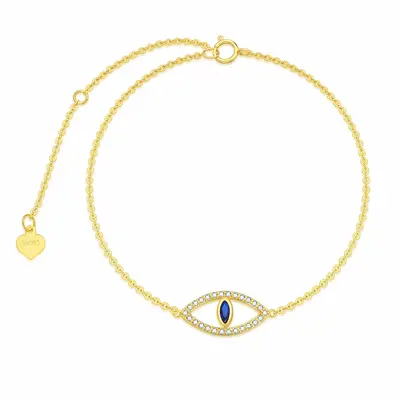 14K Gold Cubic Zirconia Evil Eye Charm Bracelet