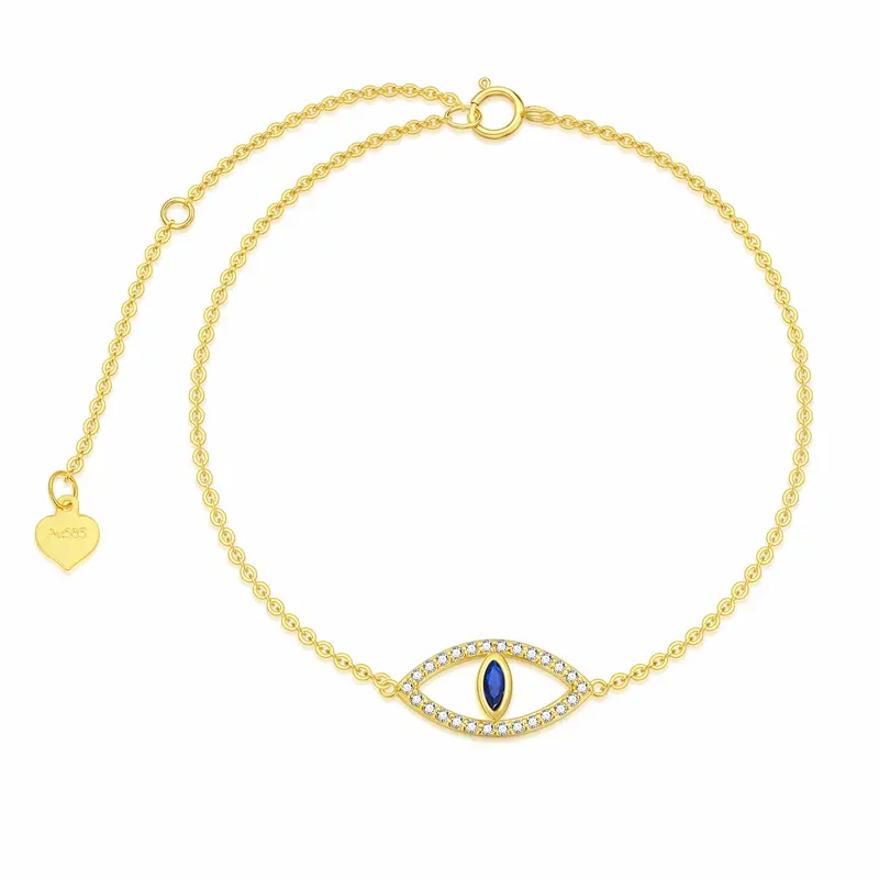 14K Gold Cubic Zirconia Evil Eye Charm Bracelet