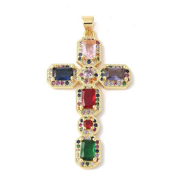 Brass Micro Pave Cubic Zirconia Cross Pendants