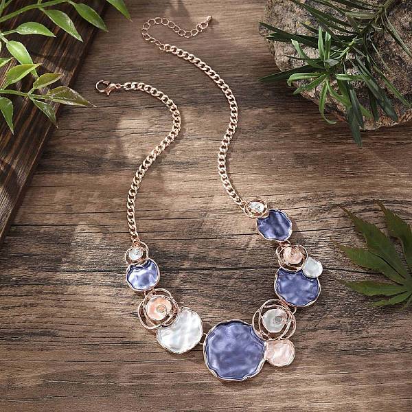 Alloy Colorful Enamel Rose Flower Bib Necklaces