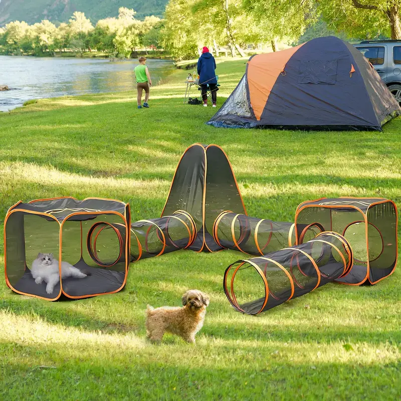 Outdoor Cat Enclosures, 6-in-1 Outdoor Cat Tent with Cat Tunnel DIY in Multiple Ways, Cat Playpen Play Tents for Cats Rabbits...