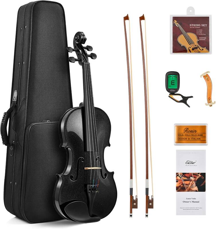 Eastar 4/4 Violin Set Full Size Fiddle Solidwood for Adults with Hard Case, Shoulder Rest, Rosin, Two Bows, Clip-on Tuner and...