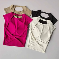 Short Sleeved T-shirts Women's Fixed Chest Pad Sexy Backless Gym Shirt Yoga Tops Slimming Fitness Sports Vest