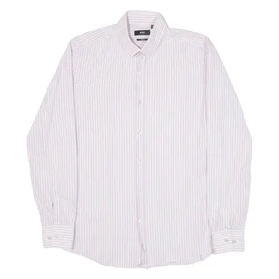 HUGO BOSS Slim Fit Mens Shirt Purple Gingham Long Sleeve M