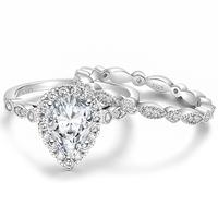 EAMTI 1.25CT 925 Sterling Silver Bridal Ring Sets Teardrop Cut Engagement Rings Vintage Pear Promise Rings Marquise Wedding B...