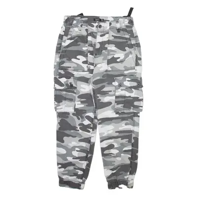 BERSHKA Camo Cargo Mens Trousers Grey Regular Tapered W28 L25