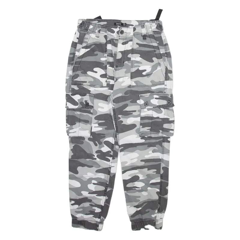 BERSHKA Camo Cargo Mens Trousers Grey Regular Tapered W28 L25
