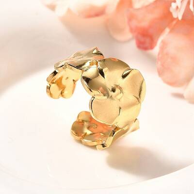 Flower 201 Stainless Steel Open Cuff Ring for Women
