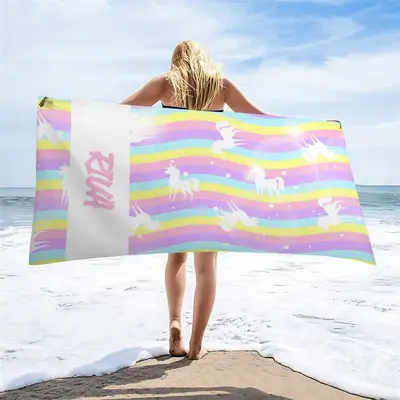 Custom Wave Rainbow Unicorn Beach Towel For Girls - Aperturee