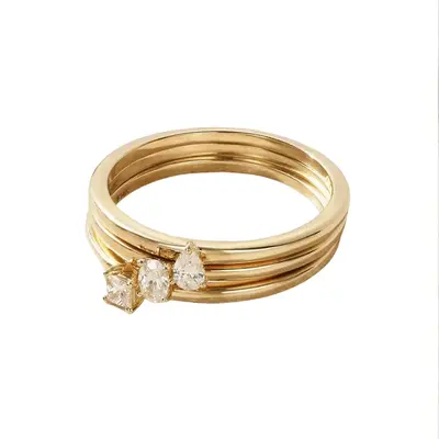 14K Gold 0.6 CT. T.W. Oval Princess Pear Lab Created Diamond Custom Wedding Ring 3EX