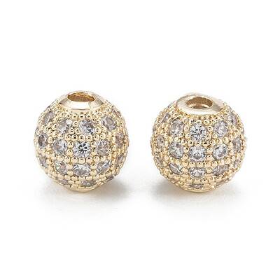 Brass Micro Pave Clear Cubic Zirconia Beads