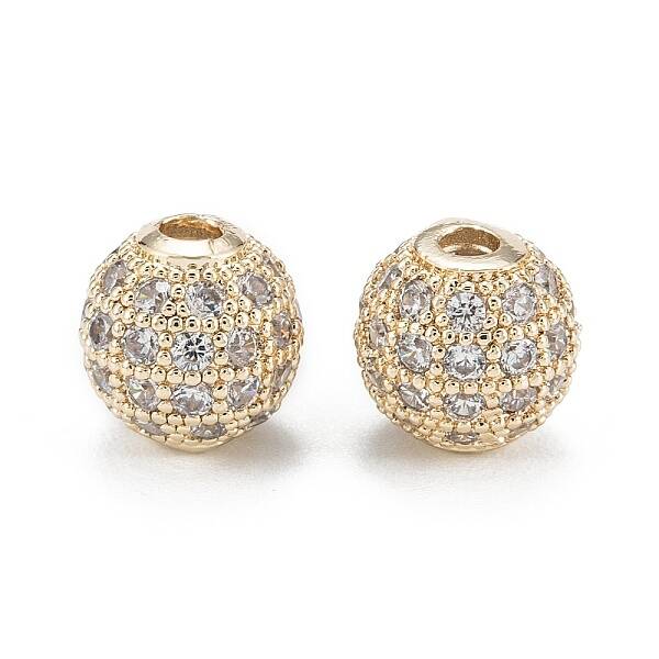 Brass Micro Pave Clear Cubic Zirconia Beads