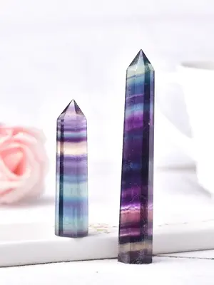 Natural Colorful Fluorite Crystal, Polished Reiki Hexagonal Obelisk, Simple Ornaments for Home Decoration