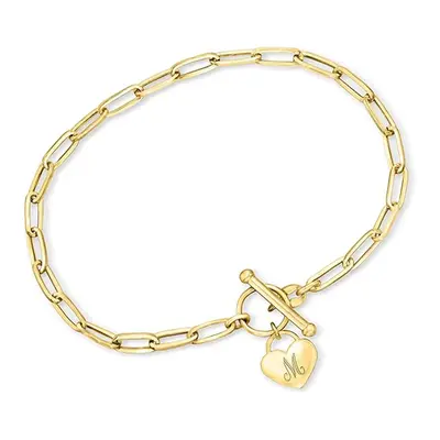 Gold Vermeil Personalized Initial Letter Heart Charm Paperclip Chain Bracelet for Women