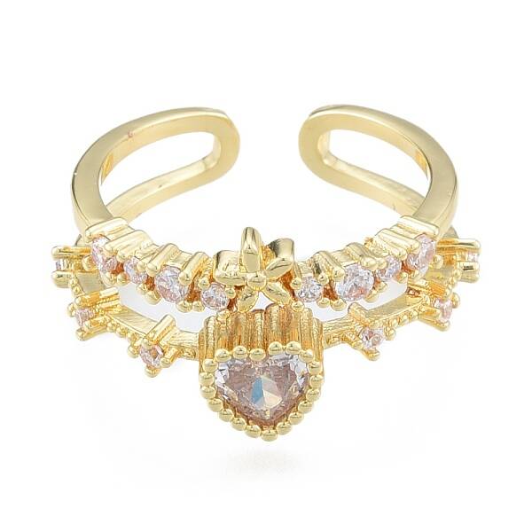 Clear Cubic Zirconia Flower & Heart Open Cuff Rings